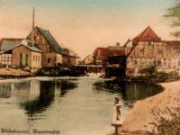 Rückwärtiger Blick auf die Hunte und den Wassermühlenbereich - Colorierte Postkarte um 1900